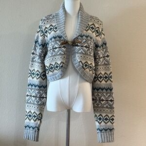 Y2K GAP Fair Isle Cropped Bolero Cardigan XL Lambswool Nordic Toggle Sweater